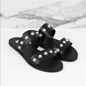 Black and Pearl Slide Sandals
